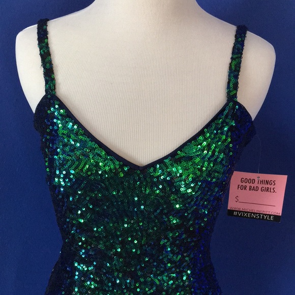 Glitz & Glamour Dress in Green Sequins Vixen by Micheline Pitt NWT - Picture 12 of 16